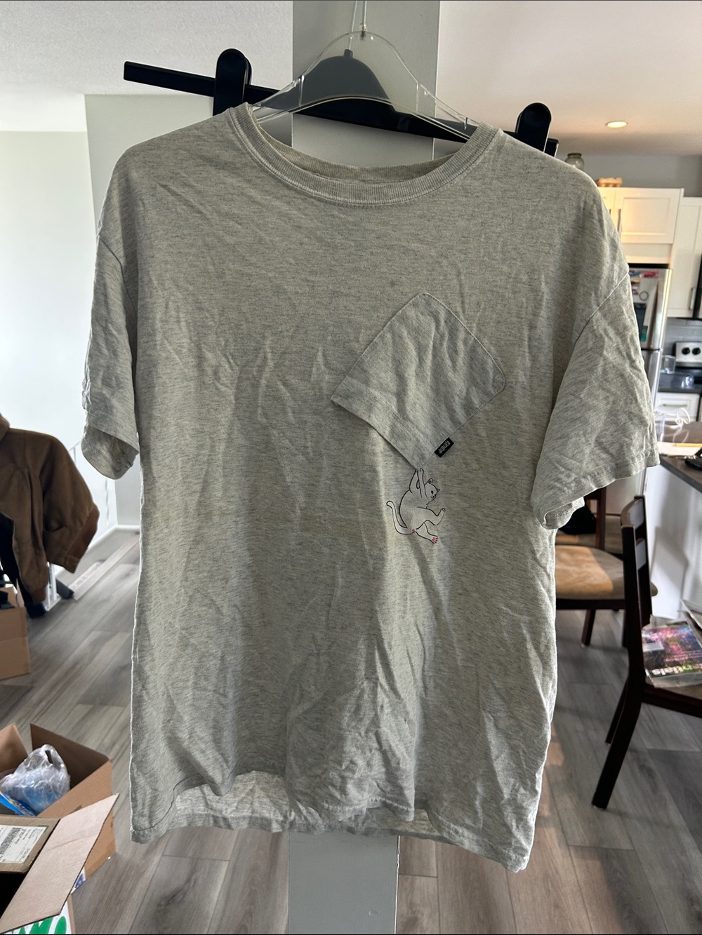 Ripndip Light Gray Short Sleeve Pocket Tee with Cat Graphic